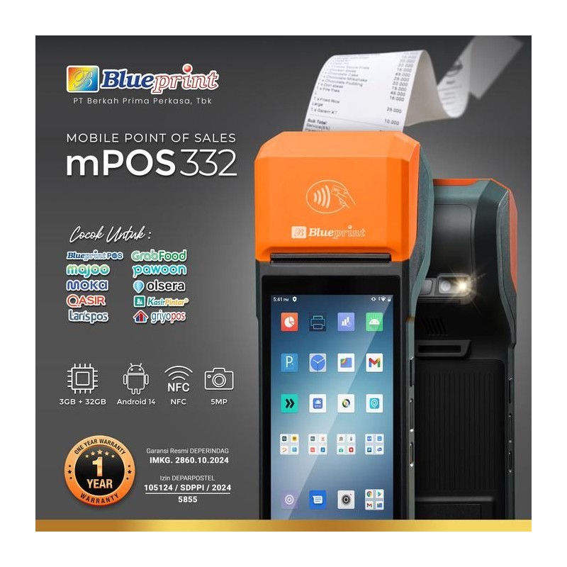 Blueprint MPOS 332 Mobile POS Printer Thermal Kasir Android NFC Blueprint MPOS 332 Mobile POS Printer Thermal Kasir Android NFC