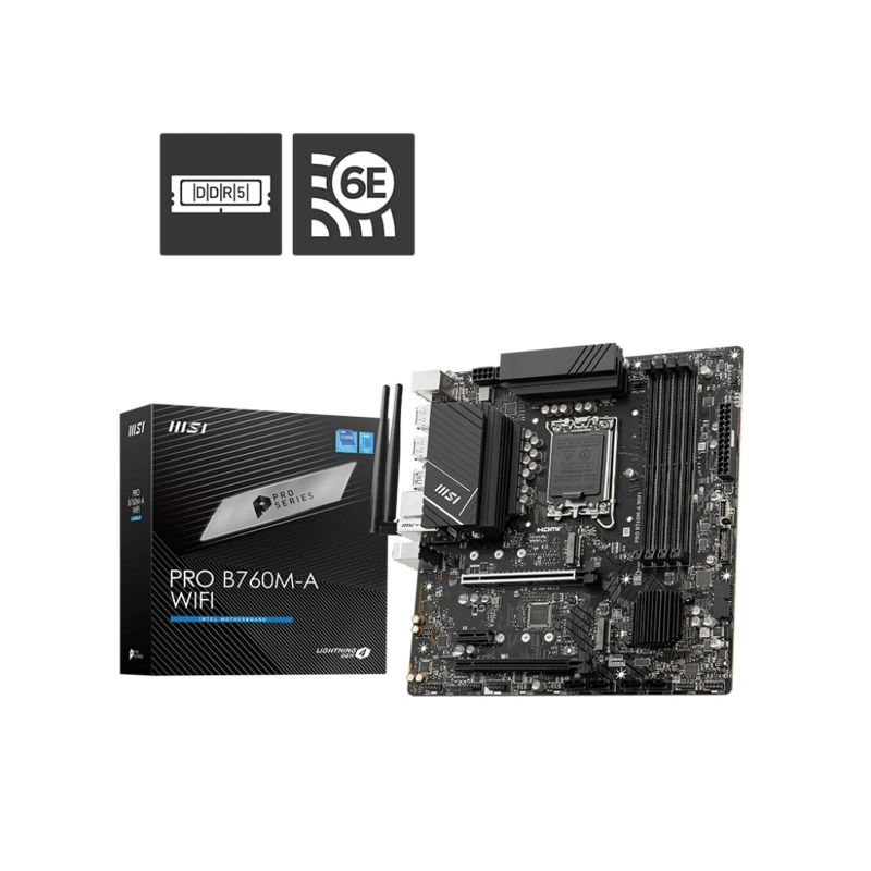 MSI Motherboard PRO B760M-A WIFI m-ATX Intel LGA 1700 DDR5 PCIe 4.0 MSI Motherboard PRO B760M-A WIFI m-ATX Intel LGA 1700 DDR5 PCIe 4.0