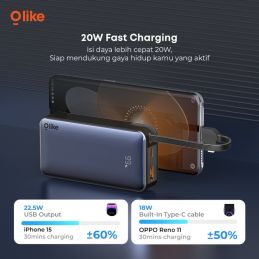 Olike P12 PowerBank Nano 9000mAh with Built-in Cable 20W LED Display