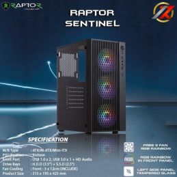 POWER UP RAPTOR SENTINEL ATX With 3 Fan Case RGB