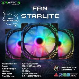 Raptor Starlite Fan Casing 12cm ARGB with Controller 3pack - Hitam