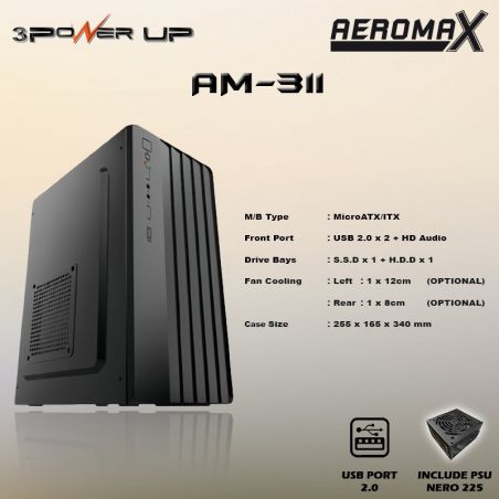 Casing PC 3 Power Up AEROMAX AM-311 with PSU NERO-225 500Watt