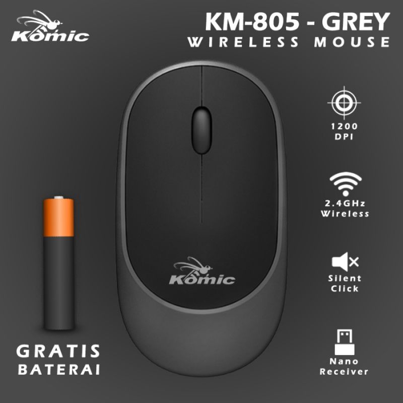 Mouse Wireless Office Optical Silent Click/Klik KOMIC KM-805 Grey