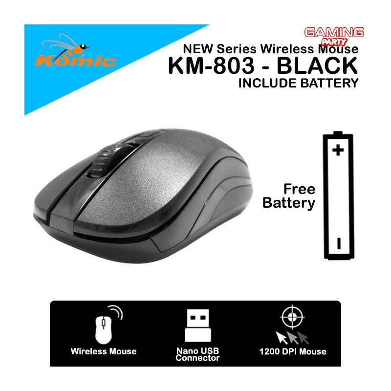 Mouse Wireless Komic KM-803 - 1200DPI Nano USB Free Battery - Black