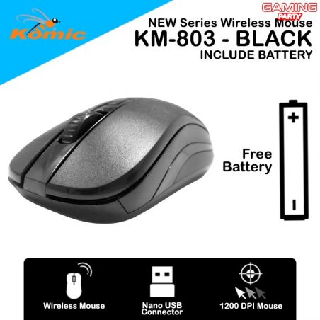 Mouse Wireless Komic KM-803 - 1200DPI Nano USB Free Battery - Black