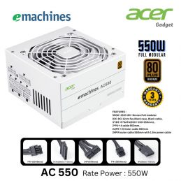 Power Supply PSU Gaming 550W 80+ Bronze eMachines Acer Full Modular - 550 White