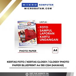 Kertas Foto / Kertas Glossy / Glossy Photo Paper BLUEPRINT A4 190 gsm (MAWAR)