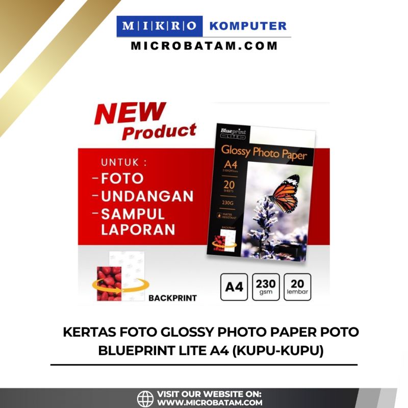 Kertas Foto Glossy Photo Paper Poto BLUEPRINT Lite A4 (KUPU