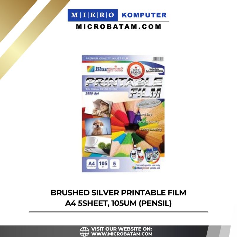 BRUSHED SILVER PRINTABLE FILM A4 5SHEET, 105um (PENSIL) 