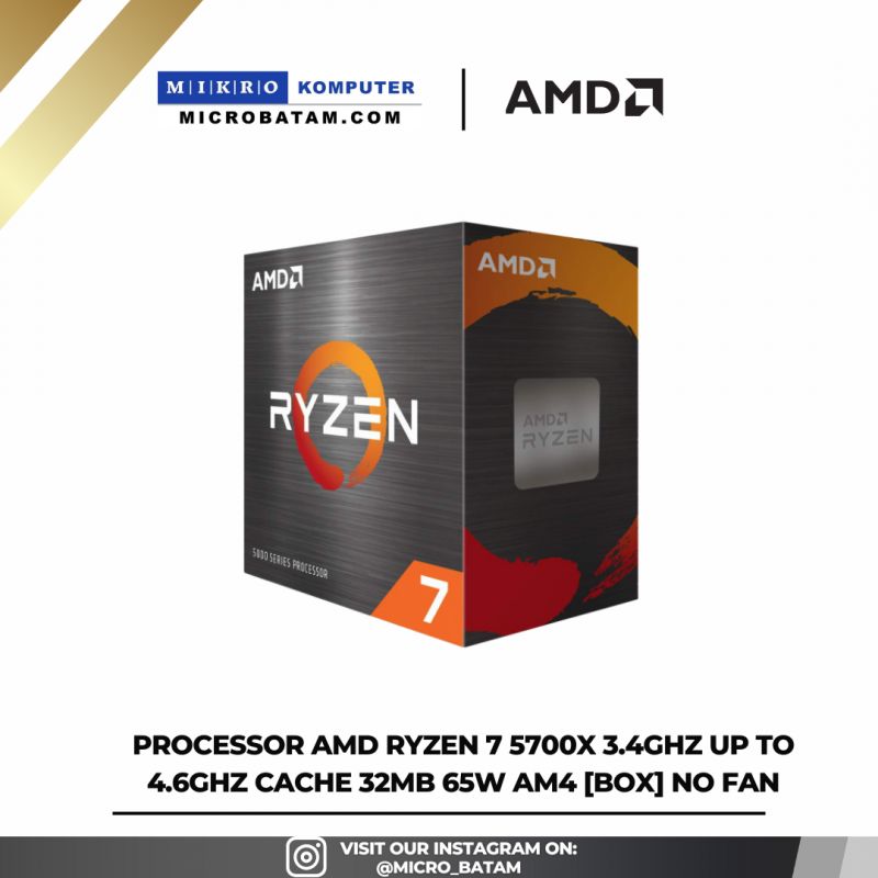 PROCESSORAMD Ryzen 7 5700X 3.4GHz Up to 4.6GHz Cache 32MB 65W AM4 BOX No Fan