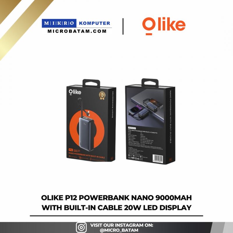 Olike P12 PowerBank Nano 9000mAh with Built-in Cable 20W LED Display