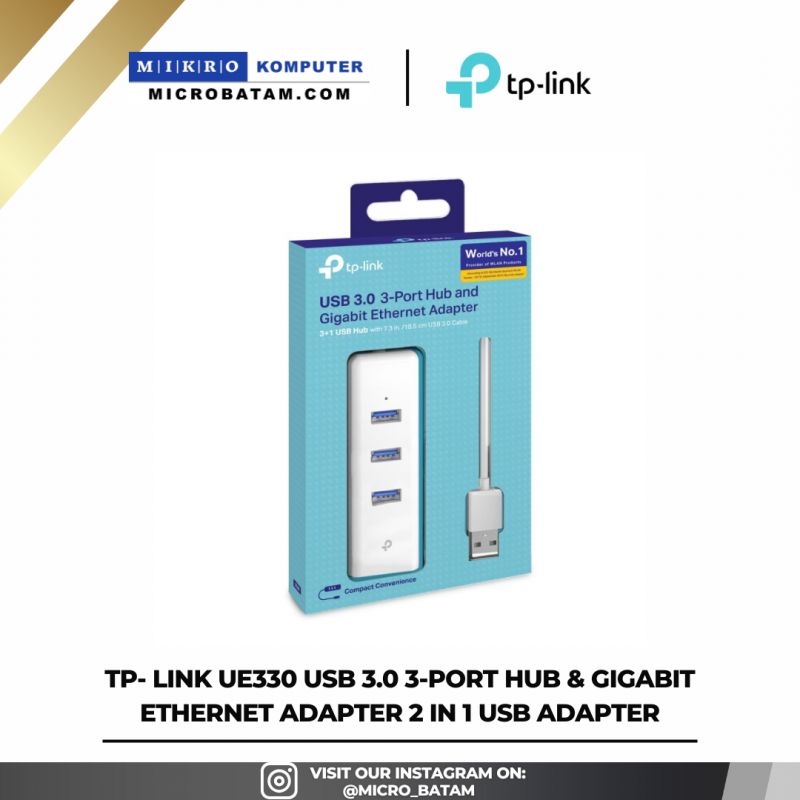  TPLINKUE330 USB 3.0 3-Port Hub & Gigabit Ethernet Adapter 2 in 1 USB Adapter