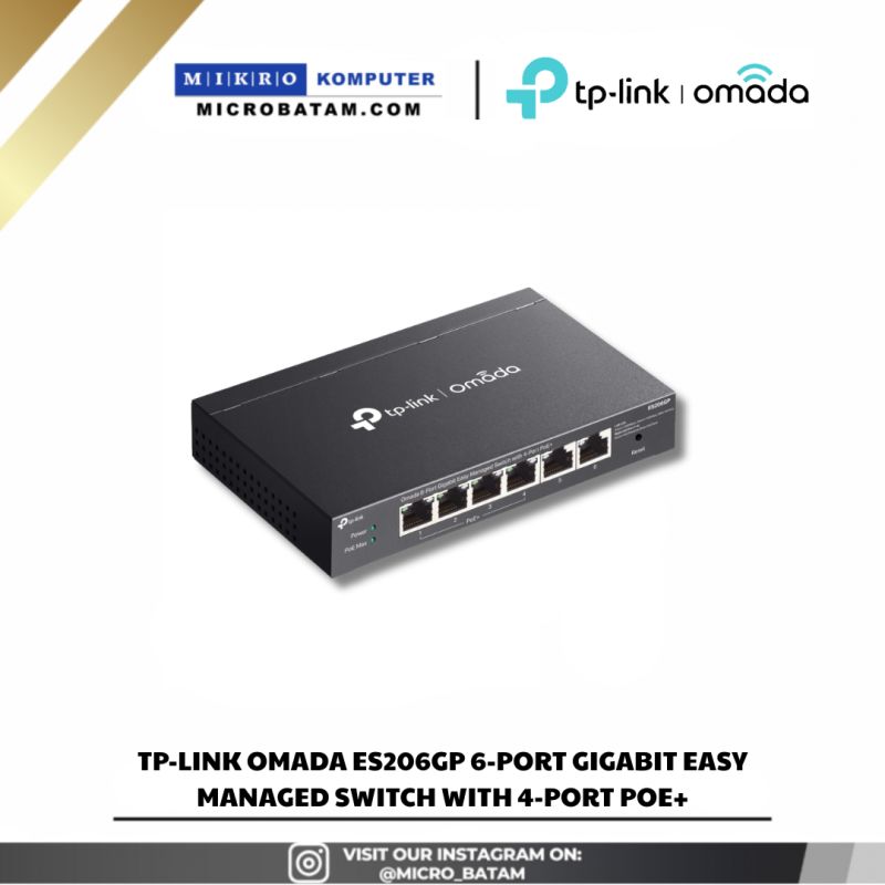 TPLink ES206GP Omada 6-Port Gigabit Easy Managed Switch with 4-Port PoE+