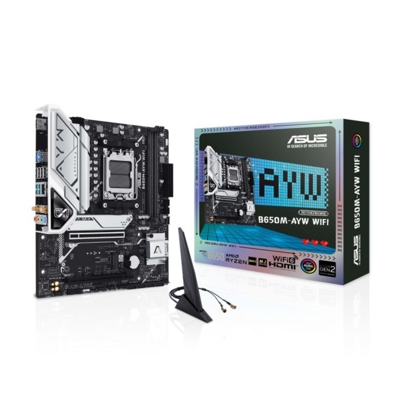 ASUS B650M-AYW WIFI (AM5, Micro-ATX, 2 x DIMM DDR5, M.2 2280 PCIe 4) ASUS B650M-AYW WIFI (AM5, Micro-ATX, 2 x DIMM DDR5, M.2 2280 PCIe 4)