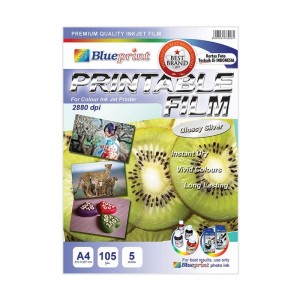GLOSSY SILVER PRINTABLE FILM (KIWI) A4, 5SHEET, 165um