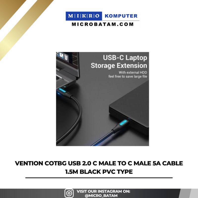 Vention COTBG USB 2.0 C Male to C Male 5A Cable 1.5M Black PVC Type Vention COTBG USB 2.0 C Male to C Male 5A Cable 1.5M Black PVC Type