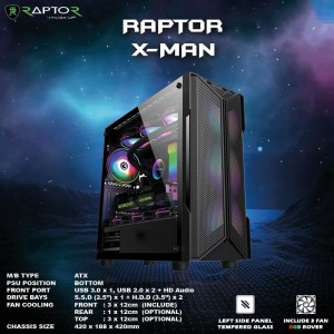 Casing Power Up Raptor X-MAN - Hitam Free 3pcs Rainbow Fan