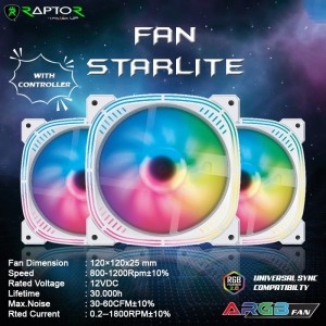 Raptor Starlite Fan Casing 12cm ARGB with Controller 3pack - Putih