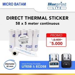 Direct Thermal Sticker Label BLUEPRINT 58x5 Meter Continuous