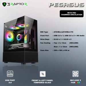Casing Raptor Pegasus Black - ATX - FREE 3 PCS FAN RGB