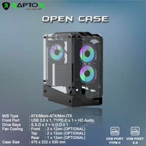 Casing PC Gaming ATX RAPTOR OPEN CASE Gaming PC Case - Hitam