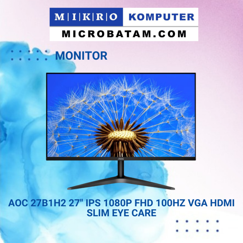 Monitor LED AOC 27B1H2 27" IPS 1080p FHD 100Hz VGA HDMI Slim Eye Care