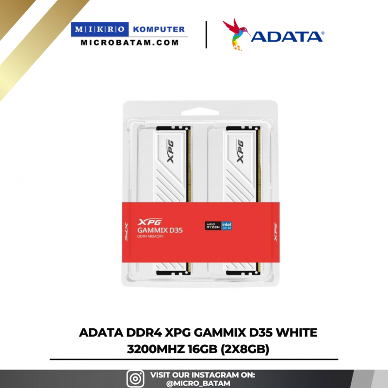 ADATA DDR4 XPG GAMMIX D35 WHITE 3200MHz 16GB (2X8GB) ADATA DDR4 XPG GAMMIX D35 WHITE 3200MHz 16GB (2X8GB)