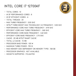 Intel Core i7 12700KF | Desktop Processor 12 (8P+4E) Cores LGA 1700