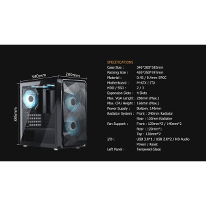 CASING VENOMRX PRAVA Tempered Glass Side M-ATX Gaming Case - Putih