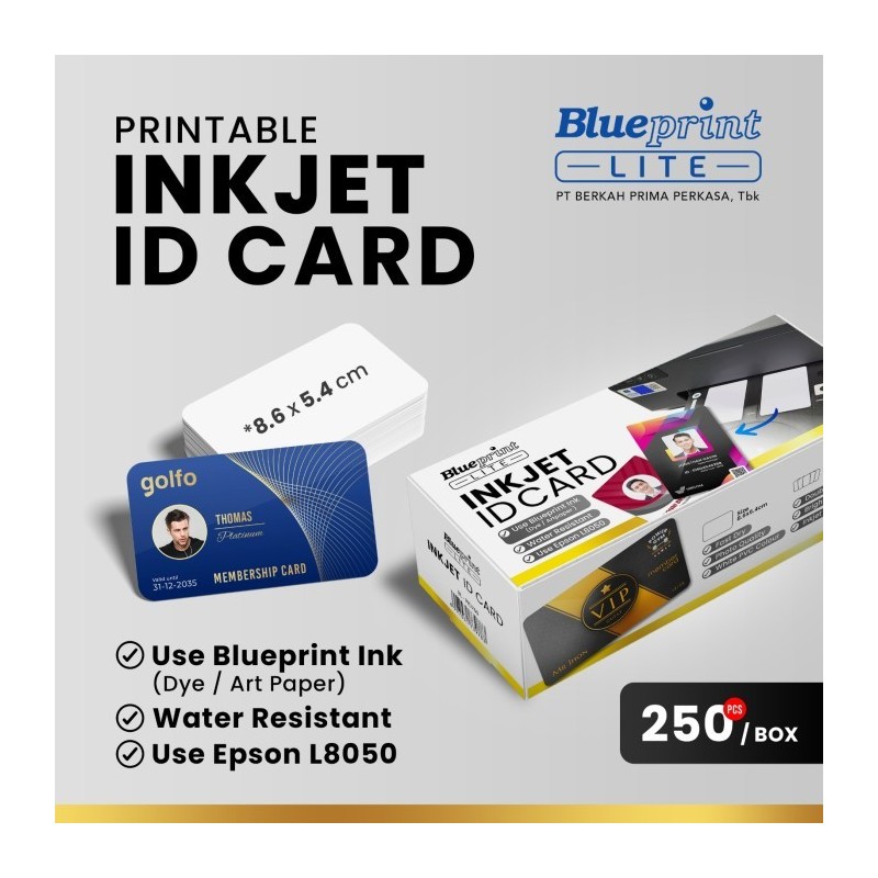 Kartu printable inkjet Id card blueprint 8.6 x 5.4 Cm 760 micron - 1 Box 250pcs Kartu printable inkjet Id card blueprint 8.6 x 5.4 Cm 760 micron - 1 Box 250pcs