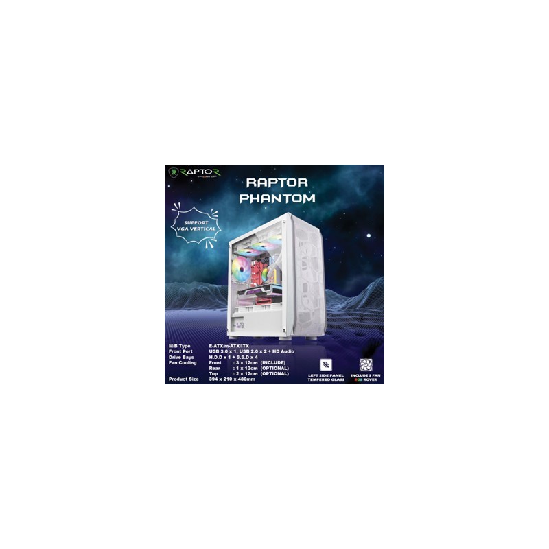 Casing Gaming RAPTOR PHANTOM White - Casing Gaming FULL ATX Casing Gaming RAPTOR PHANTOM White - Casing Gaming FULL ATX