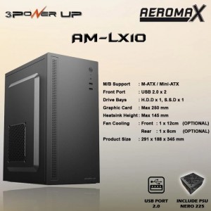 Casing Power Up Aeromax AM-LX10 - mATX - Include PSU Nero 225 500W