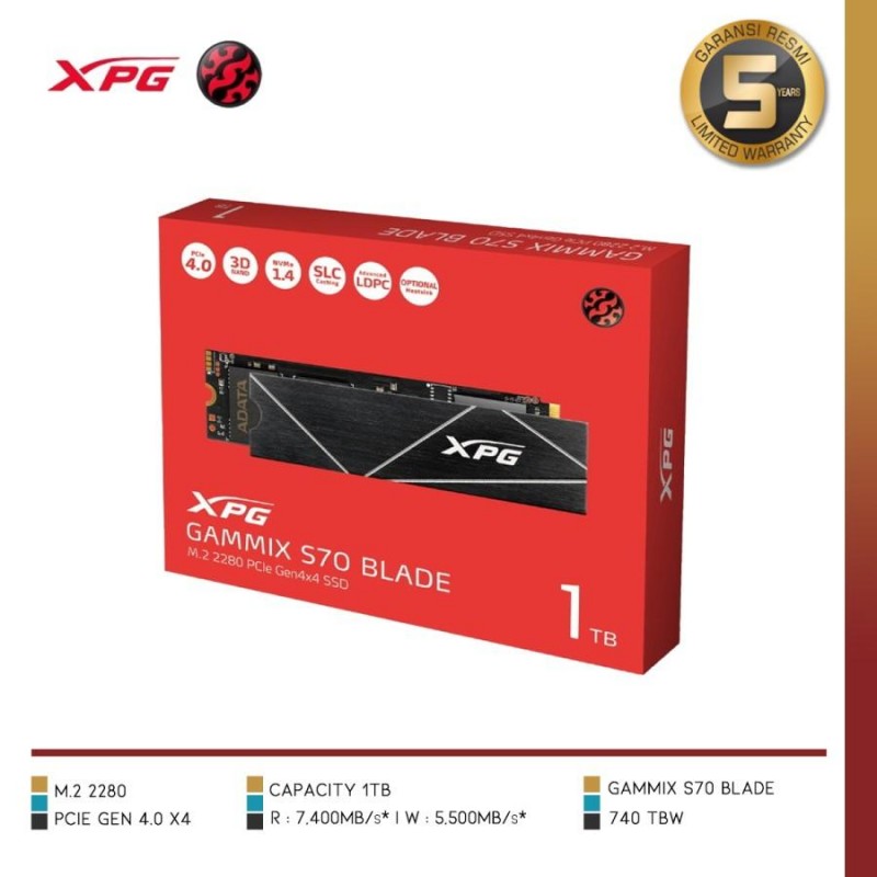 ADATA XPG GAMMIX S70 BLADE PCIe Gen4x4 M.2 2280 Solid State Drive 1TB ADATA XPG GAMMIX S70 BLADE PCIe Gen4x4 M.2 2280 Solid State Drive 1TB