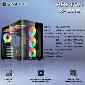 CASING GAMING RAPTOR X-ONE TEMPERED GLASS ATX BLACK