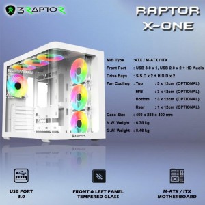CASING GAMING RAPTOR X-ONE TEMPERED GLASS ATX WHITE