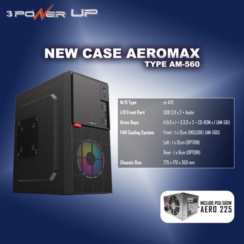 Casing Power Up AEROMAX AM-560 with PSU 500W m-ATX Case Casing Power Up AEROMAX AM-560 with PSU 500W m-ATX Case