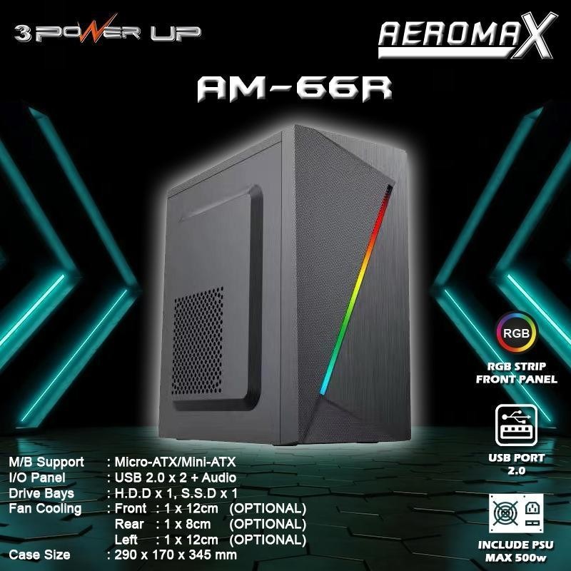 Casing PC 3 Power Up AEROMAX AM-66R with PSU 500W M-ATX Casing PC 3 Power Up AEROMAX AM-66R with PSU 500W M-ATX