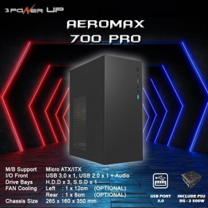 CASING POWER UP AEROMAX 700 PRO m-ATX Case include PSU 500W - Black