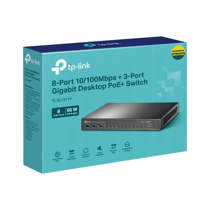 TP-Link TL-SL1311P Switch Unmanaged dengan 8 Port PoE+ dan 2 Port Gigabit Uplink TP-Link TL-SL1311P Switch Unmanaged dengan 8 Port PoE+ dan 2 Port Gigabit Uplink