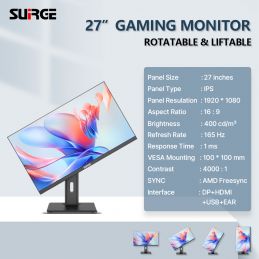 MONITOR SURGE 27 INCH GAMING 1ms FHD IPS 165HZ RGB FLAT WHITE