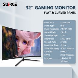 MONITOR SURGE LED 32 INCH FHD 1ms 75Hz IPS SEMI CURVED WHITE