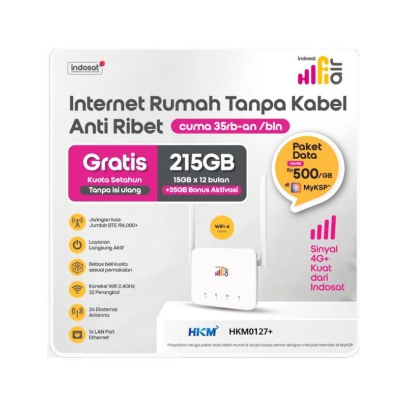 HKM0127+ Hifi Air Indosat Modem WiFi Wireless Router 4G CPE LTE Free Kuota 215GB Unlock All Operator